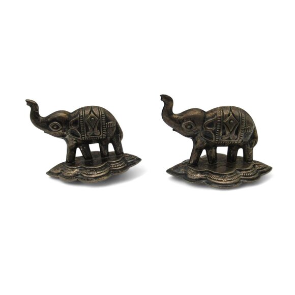 Metal ELEPHANT Figurines Small with Base Set Silver Color 2 Inches - Picture 3 of 10